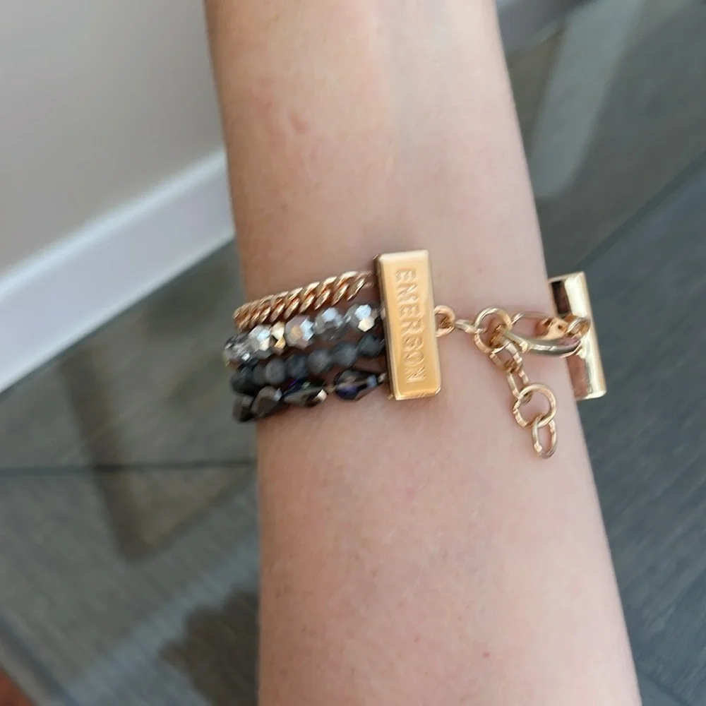 Victoria Emerson Stacked Bracelet with One Clasp Crystal, Stone & Chain - Picture 11 of 16